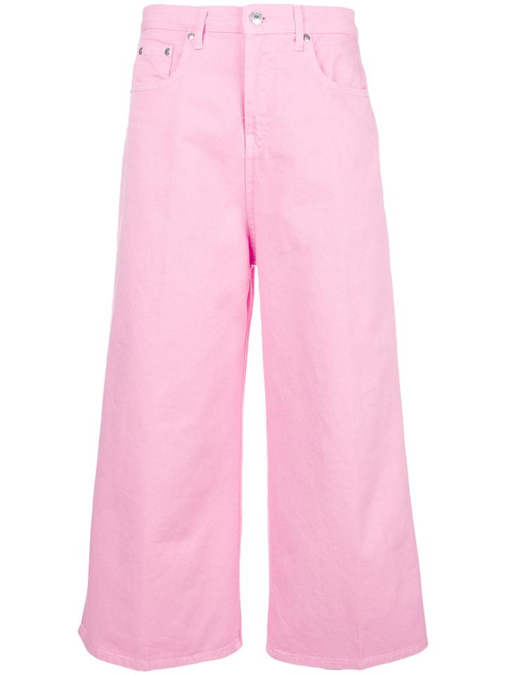 Msgm Cropped Wide Leg Jeans - Pink & Purple
