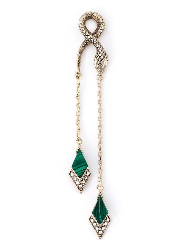 Roberto Cavalli Single Snake Earring With A Green Stone Pendant