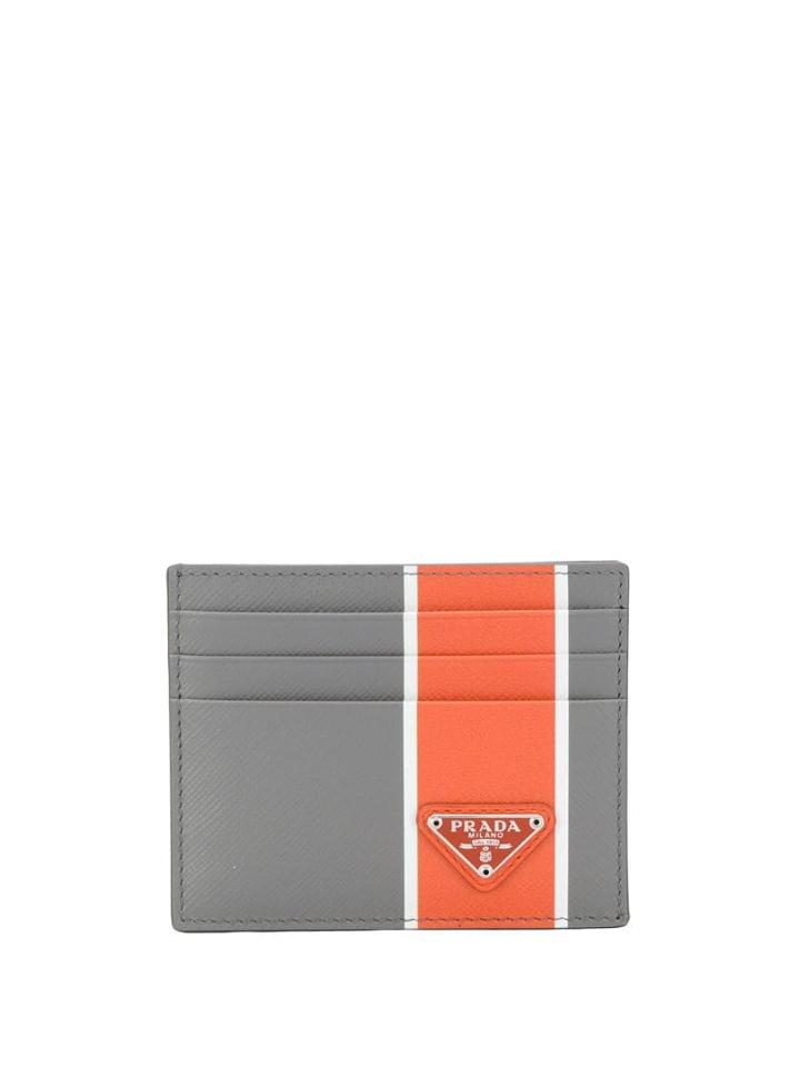 Prada Stripe Colour-block Cardholder - Grey