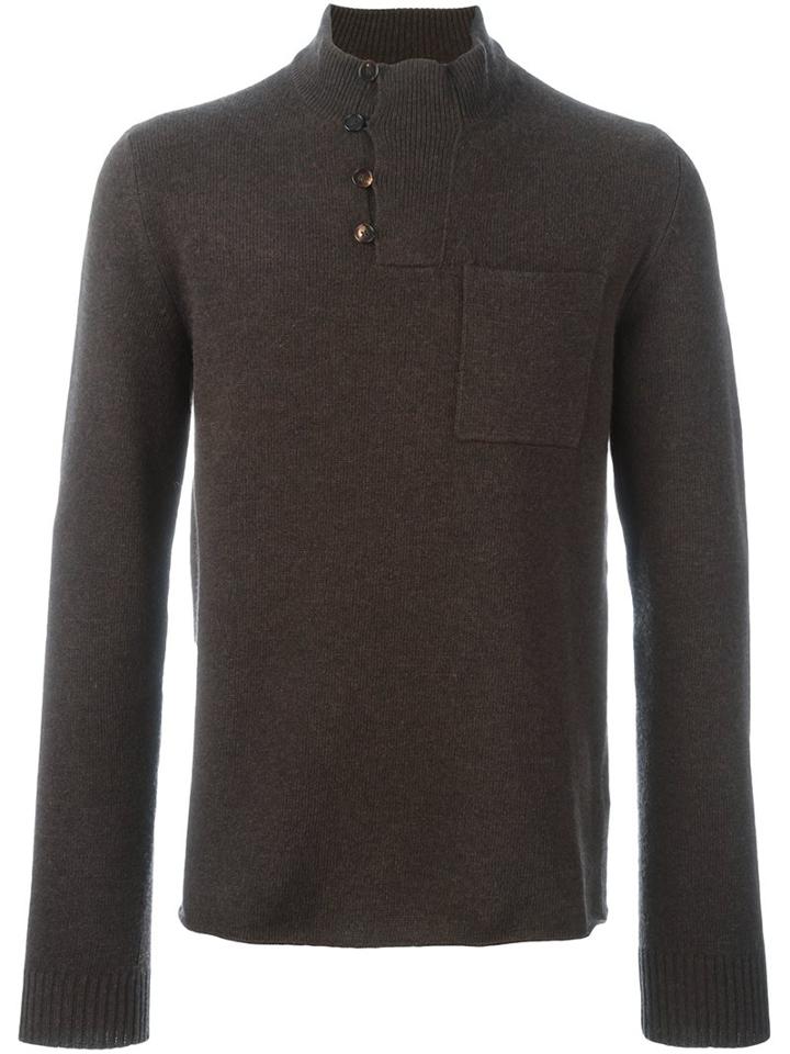 Maison Margiela Buttoned Turtle Neck Jumper, Men's, Size: Medium, Brown, Wool