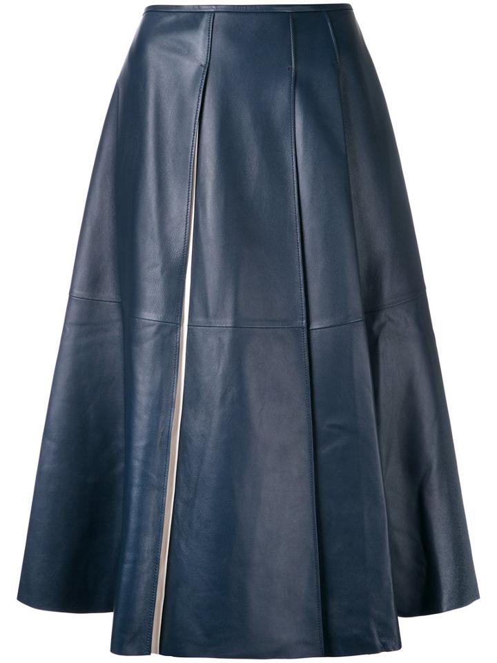 Jil Sander Leather Midi Skirt, Women's, Size: 36, Blue, Lamb Skin