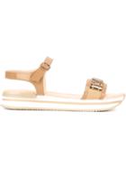 Hogan Embellished Sandals, Women's, Size: 36.5, Nude/neutrals, Rubber/leather