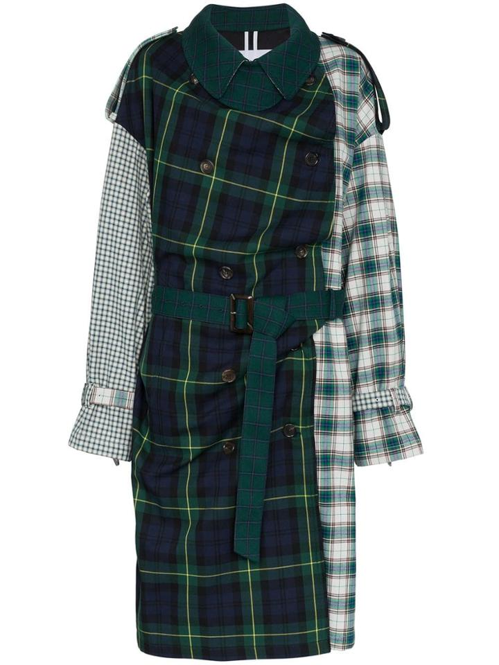 Pushbutton Patchwork Tartan Cotton Trench - Green