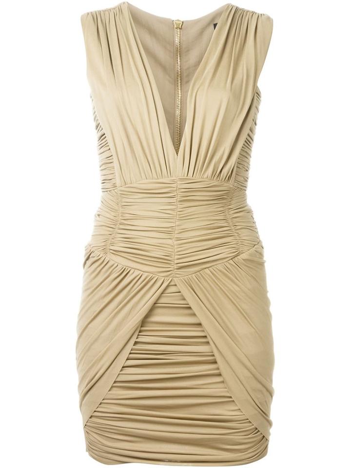 Balmain Draped Dress, Women's, Size: 36, Nude/neutrals, Viscose