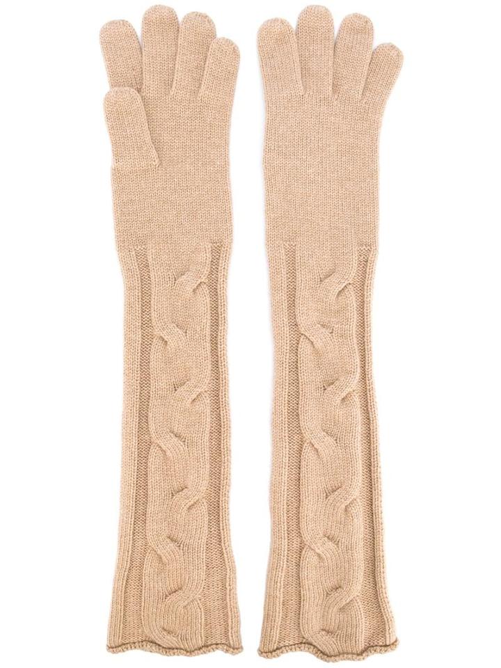 Loro Piana Long Knitted Gloves, Women's, Size: Small, Brown, Cashmere