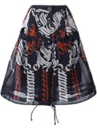 Sacai Calligraphy Print Drawstring Skirt, Women's, Size: 3, Blue, Polyester/cupro