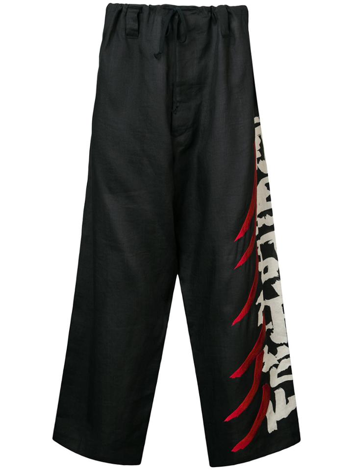 Yohji Yamamoto Printed Wide Leg Trousers - Black