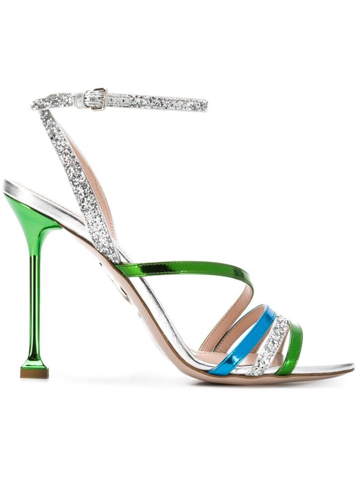 Miu Miu Glitter Mirror Sandals - Silver