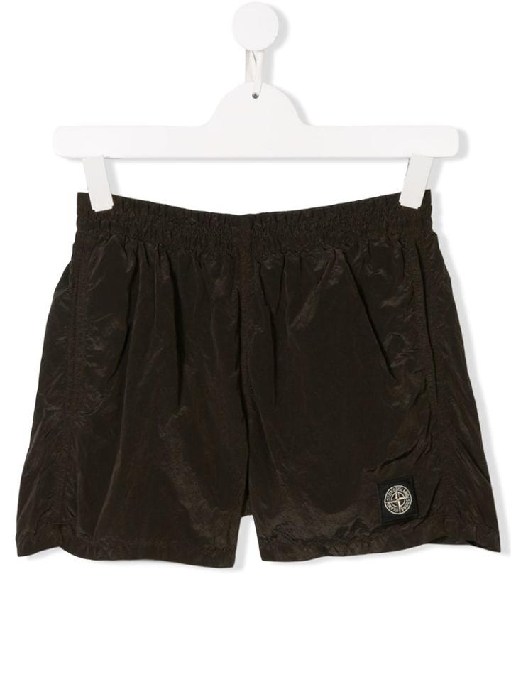 Stone Island Junior Logo Patch Shorts - Green