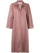 Ecaille Eyelet Detail Leather Coat - Pink