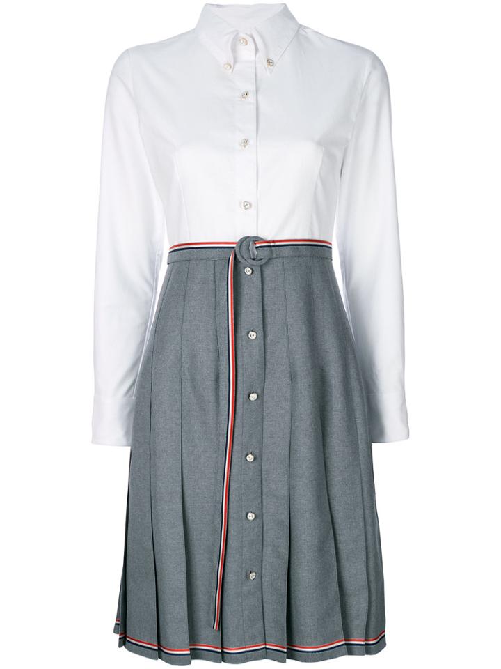 Thom Browne Pleated Shirt Dress - White