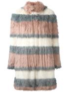 Giamba Striped Fur Coat, Women's, Size: 42, Pink/purple, Modacrylic/polyester/cupro