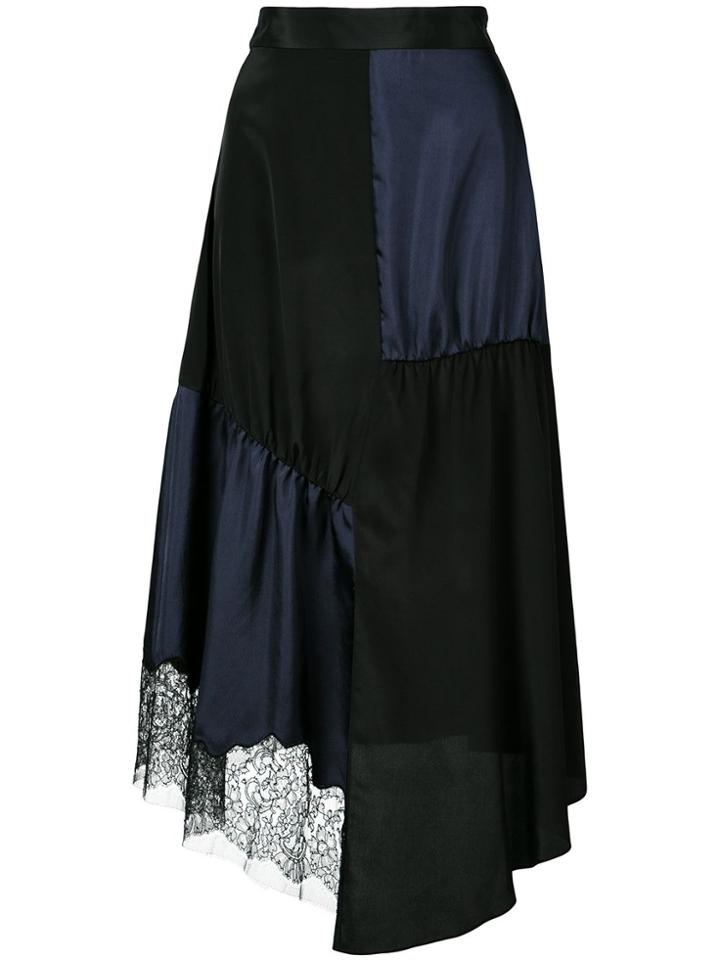 Tibi Patchwork Asymmetric Skirt - Black