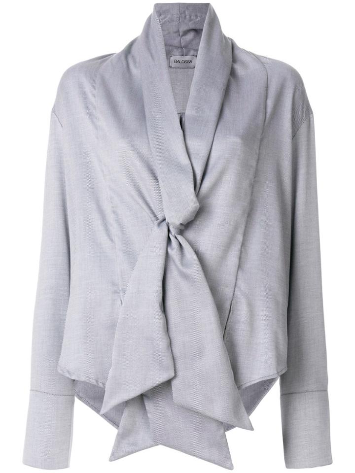 Balossa White Shirt Twisted Tie Detail Blouse - Black