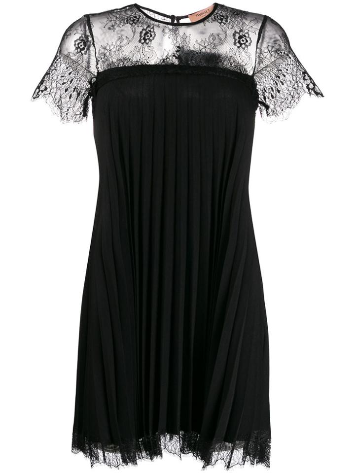 Twin-set Lace-panel Pleated Short Dress - Black