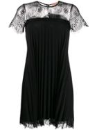 Twin-set Lace-panel Pleated Short Dress - Black