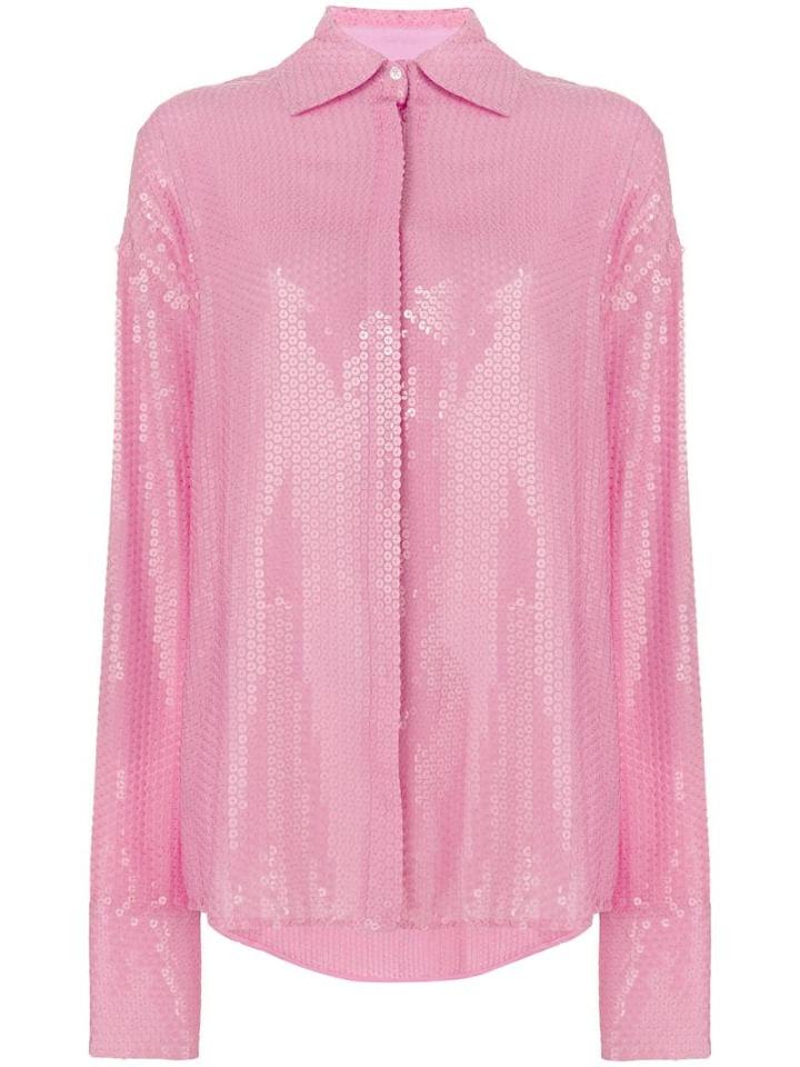 Msgm Oversized Sequinned Shirt - Pink