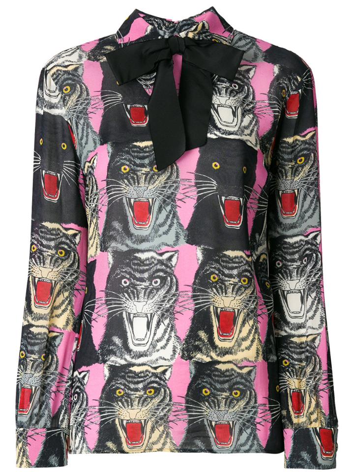Gucci Tiger Face Print Sablé Shirt - Pink & Purple