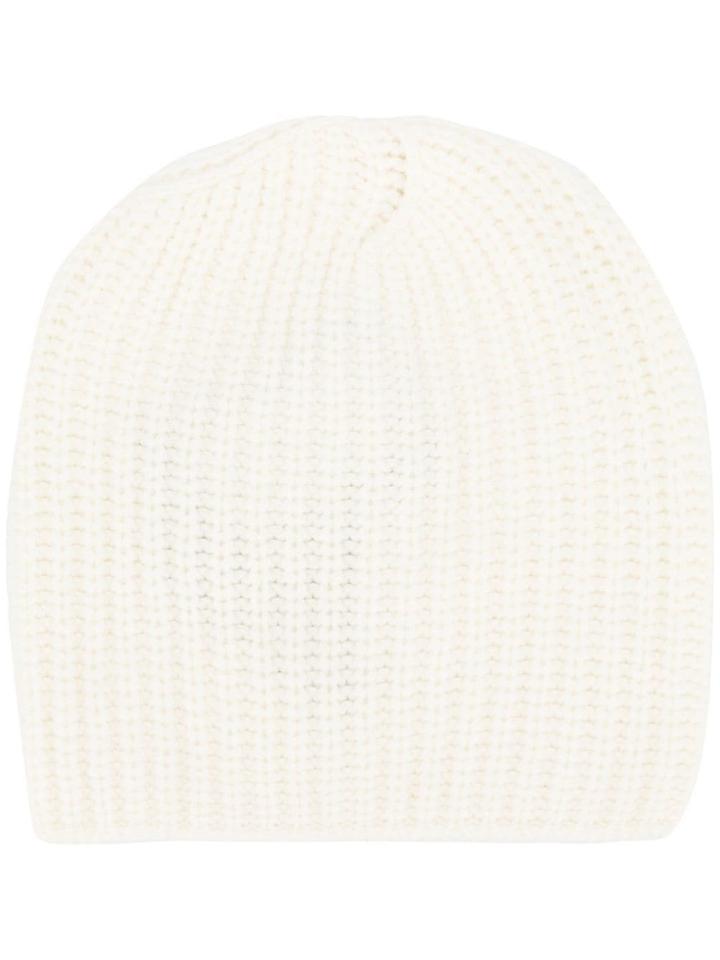 Iris Von Arnim Ribbed Knitted Beanie Hat - White