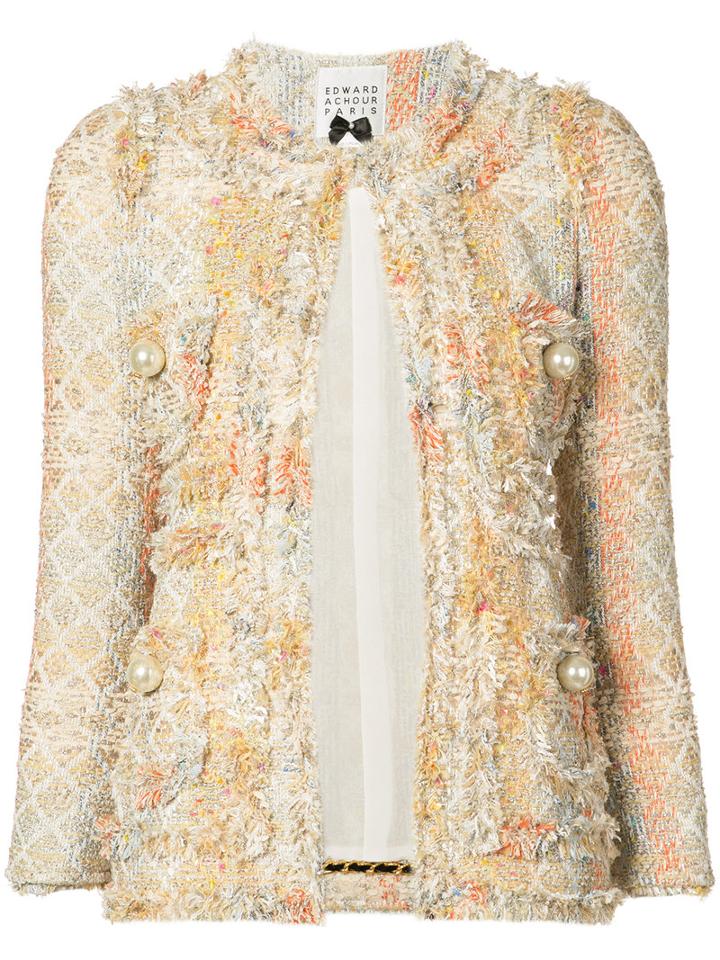Edward Achour Paris - Boucle Knit Jacket - Women - Cotton/linen/flax/acrylic/metallized Polyester - 38, Nude/neutrals, Cotton/linen/flax/acrylic/metallized Polyester