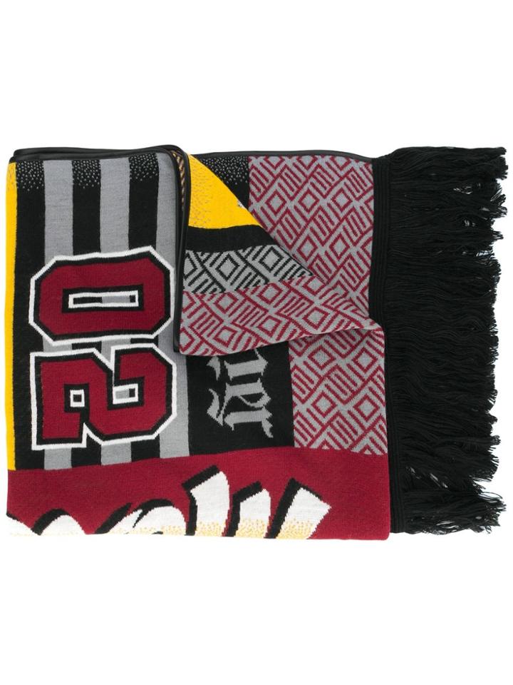 Frankie Morello Patchwork Knitted Scarf - Black