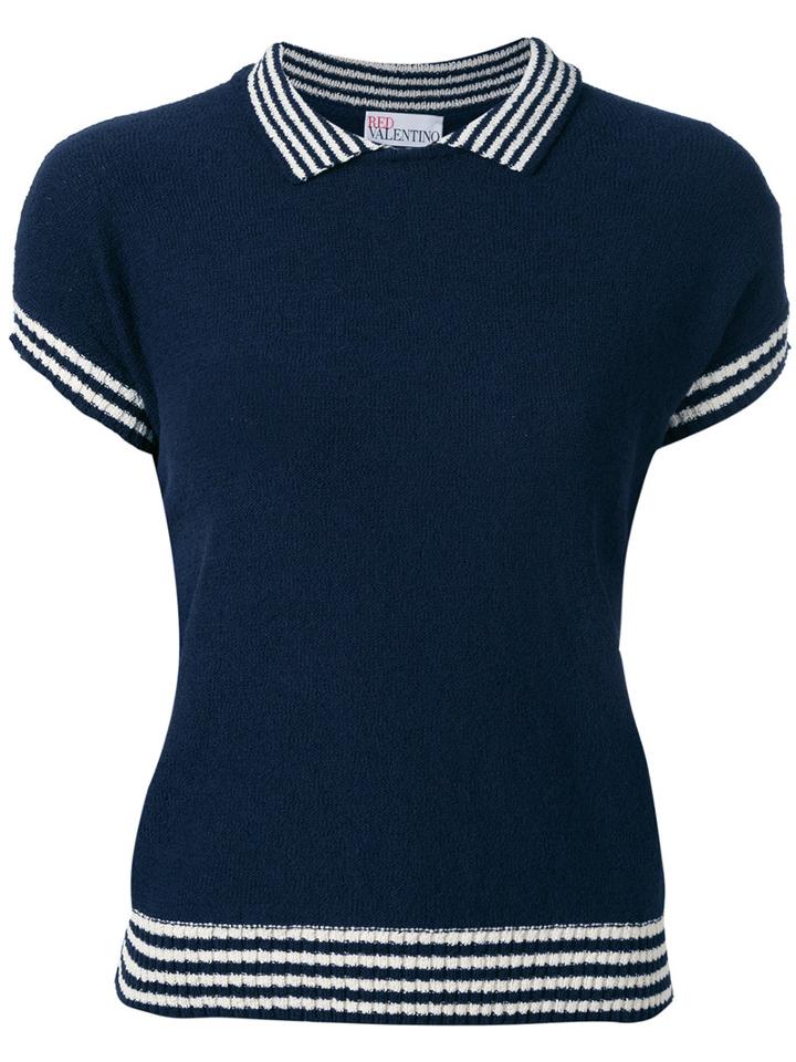 Red Valentino Shortsleeved Sweater, Women's, Size: Xs, Blue, Cotton/polyamide