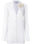 Lanvin - Flower Brooch V-neck Cardigan - Women - Polyamide/polyester/spandex/elastane/iron - M, White, Polyamide/polyester/spandex/elastane/iron