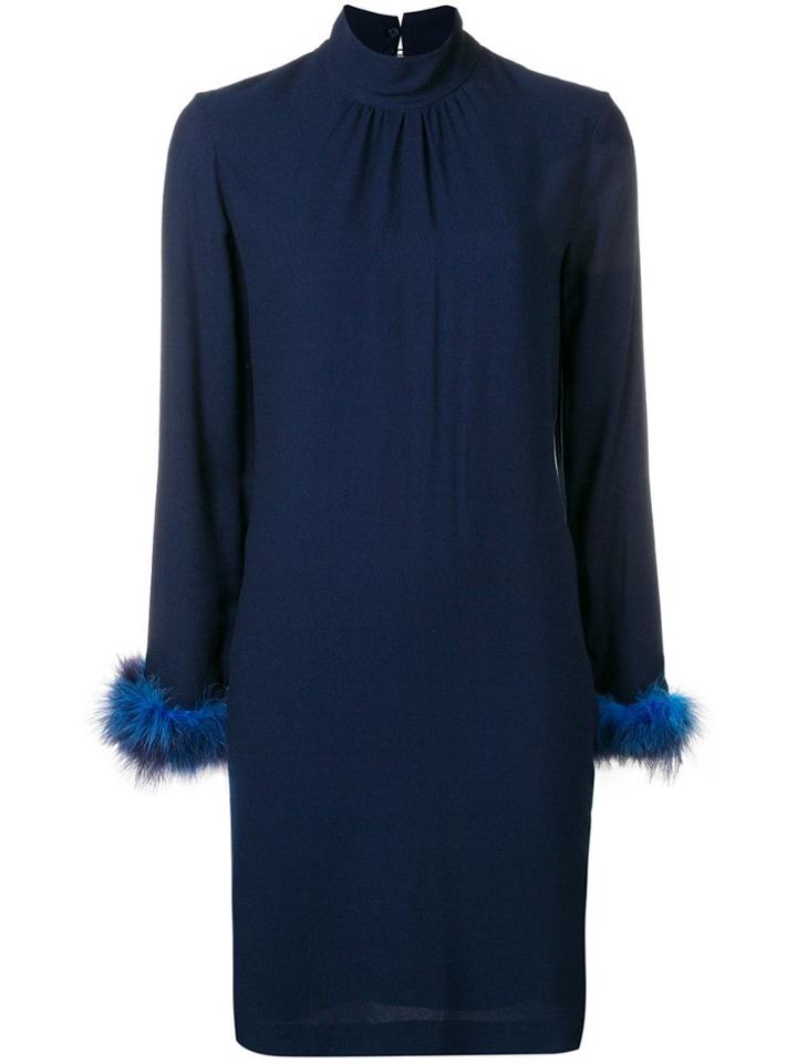 Blumarine Feather Trim Shift Dress - Blue