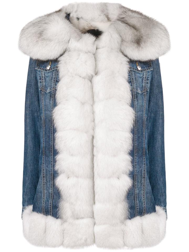 Philipp Plein Fur Trim Denim Jacket - Blue