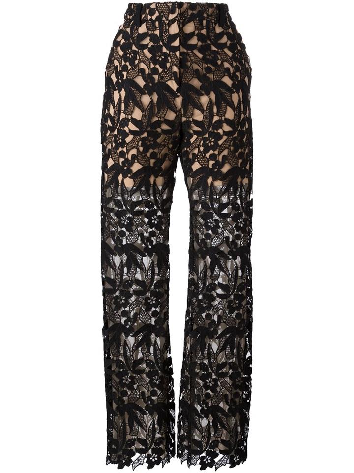 Self-portrait Floral Macrame Trousers, Women's, Size: 12, Black, Polyamide/polyester/spandex/elastane