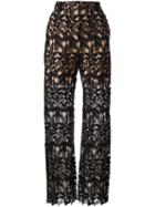 Self-portrait Floral Macrame Trousers, Women's, Size: 12, Black, Polyamide/polyester/spandex/elastane