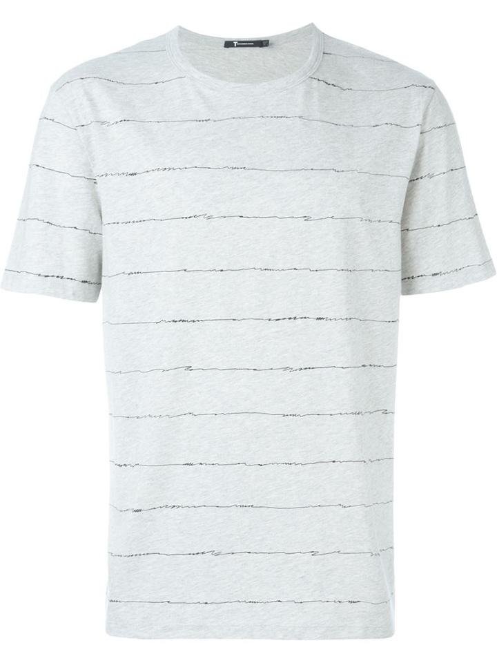 T By Alexander Wang Scribble Stripe Print T-shirt, Men's, Size: Xs, Grey, Cotton