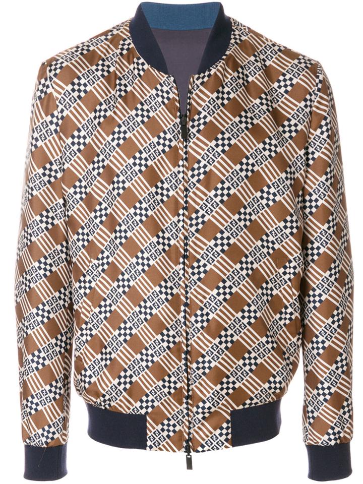 Fendi Geometric Print Bomber Jacket - Brown