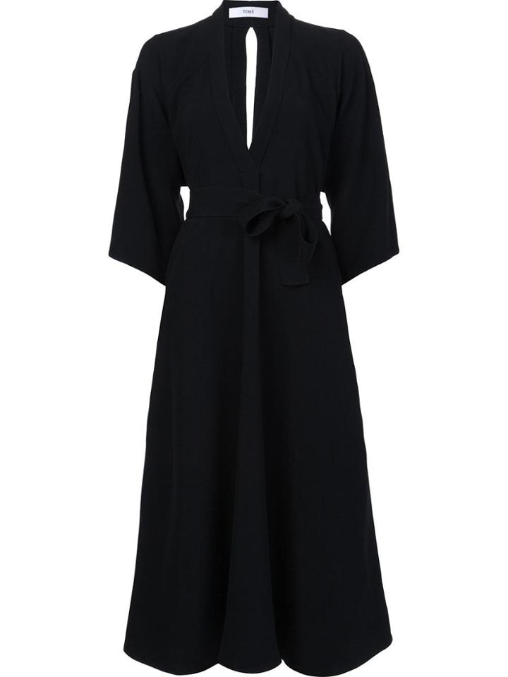 Tome V-neck Belted Dress - Black