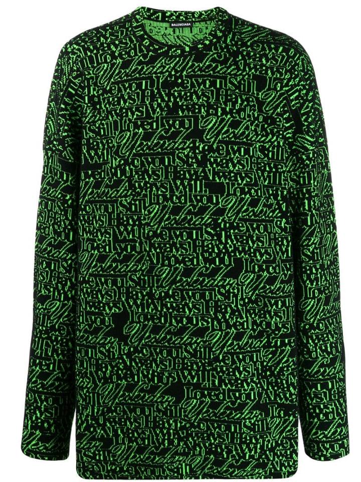 Balenciaga Long Sleeve Crew Neck Sweater - Green
