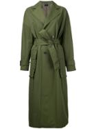 G.v.g.v. - Lace Stitch Pocket Belted Coat - Women - Cotton/nylon - 34, Green, Cotton/nylon