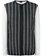 Lanvin Zipped Stripe Pattern Cardigan, Men's, Size: Large, White, Wool/polyester/viscose