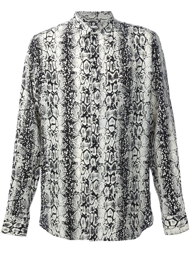 Saint Laurent Printed Long Sleeve Shirt, Men's, Size: 38, Black, Silk
