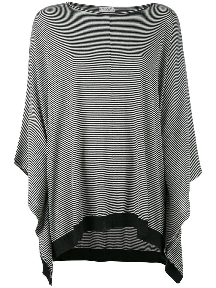 Brunello Cucinelli - Striped Poncho Sweater - Women - Cashmere/wool - L, Black, Cashmere/wool
