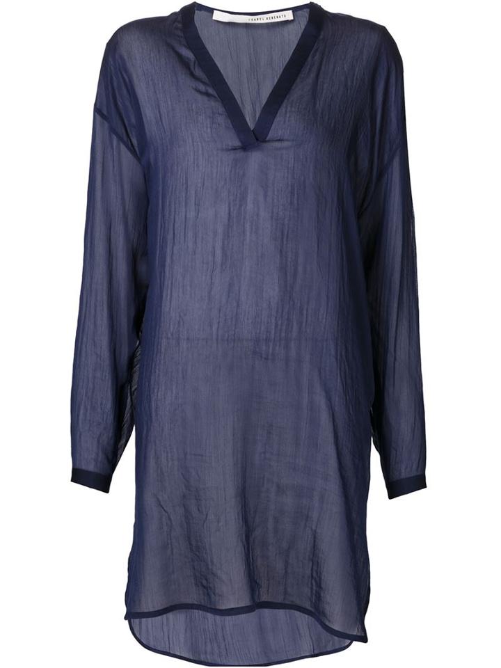 Isabel Benenato V-neck Tunic Top, Women's, Size: 42, Blue, Cotton/silk