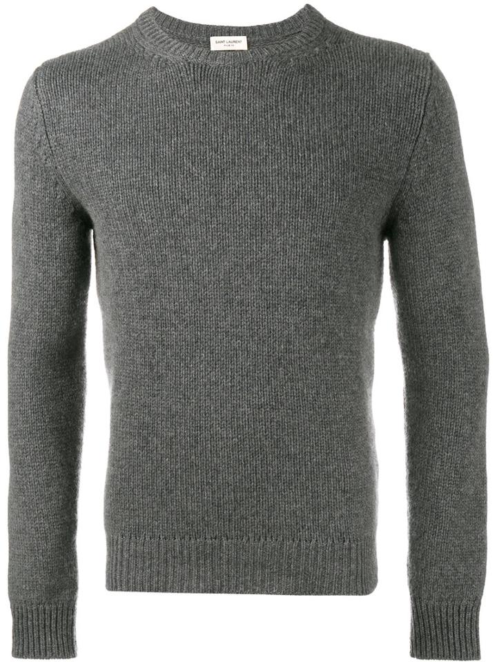 Saint Laurent Crew Neck Jumper, Men's, Size: Xl, Grey, Cashmere