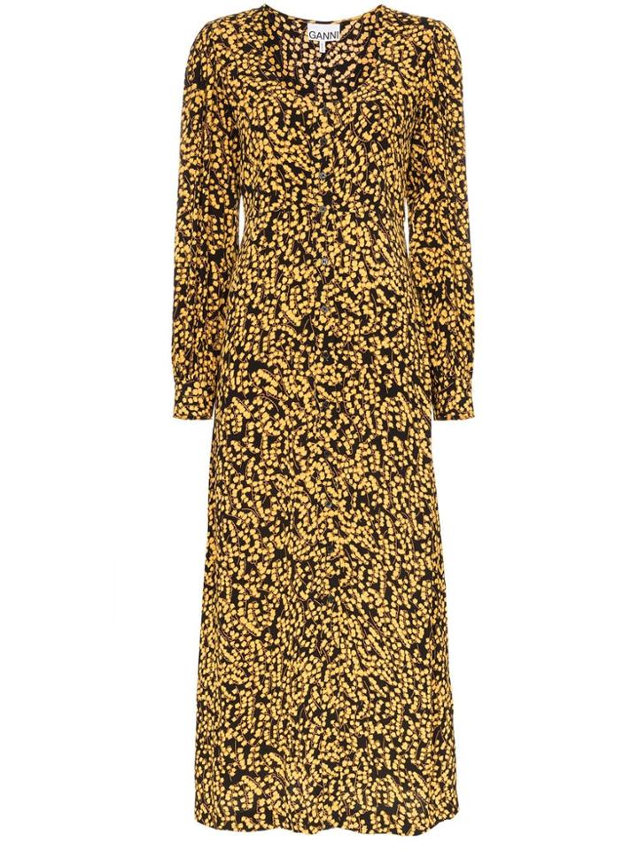 Ganni Goldstone Floral Print Crepe Dress - Black