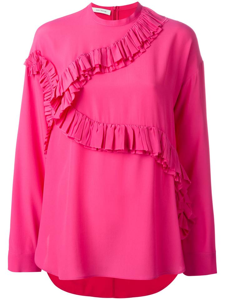 Cédric Charlier Ruffled Trim Blouse, Women's, Size: 40, Pink/purple, Acetate/silk