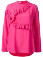 Cédric Charlier Ruffled Trim Blouse, Women's, Size: 40, Pink/purple, Acetate/silk