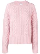 Ami Alexandre Mattiussi Crew Neck Cable Knit Oversize Sweater - Pink