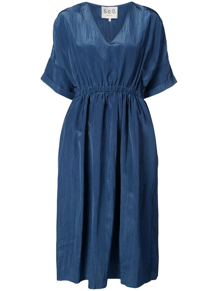 Sea - V-neck Mid-length Blouse - Women - Polyester/viscose - 4, Blue, Polyester/viscose