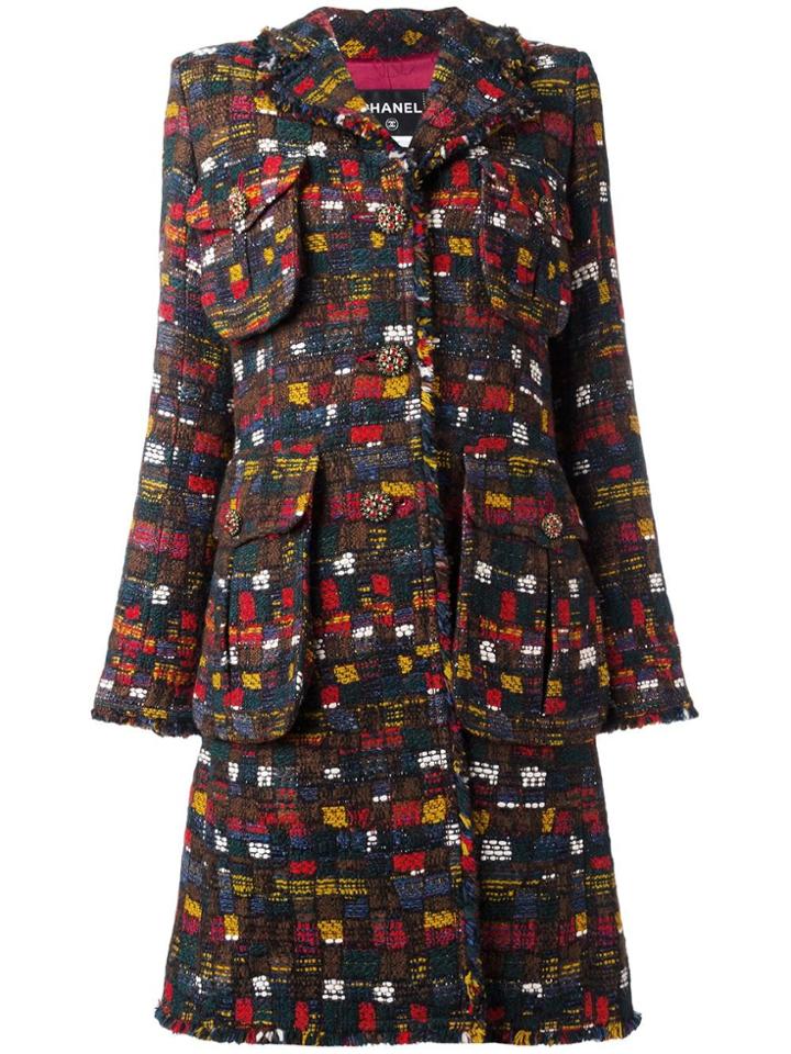 Chanel Vintage Woven Bouclé Coat - Black