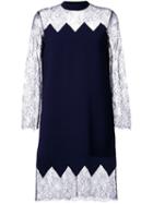 Huishan Zhang Sheer Lace Panel Cocktail Dress, Women's, Size: 8, Blue, Polyester/spandex/elastane/viscose/wool