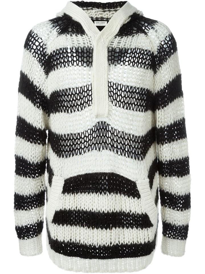 Saint Laurent Striped Hooded Sweater, Men's, Size: Xs, Black, Wool/mohair/nylon