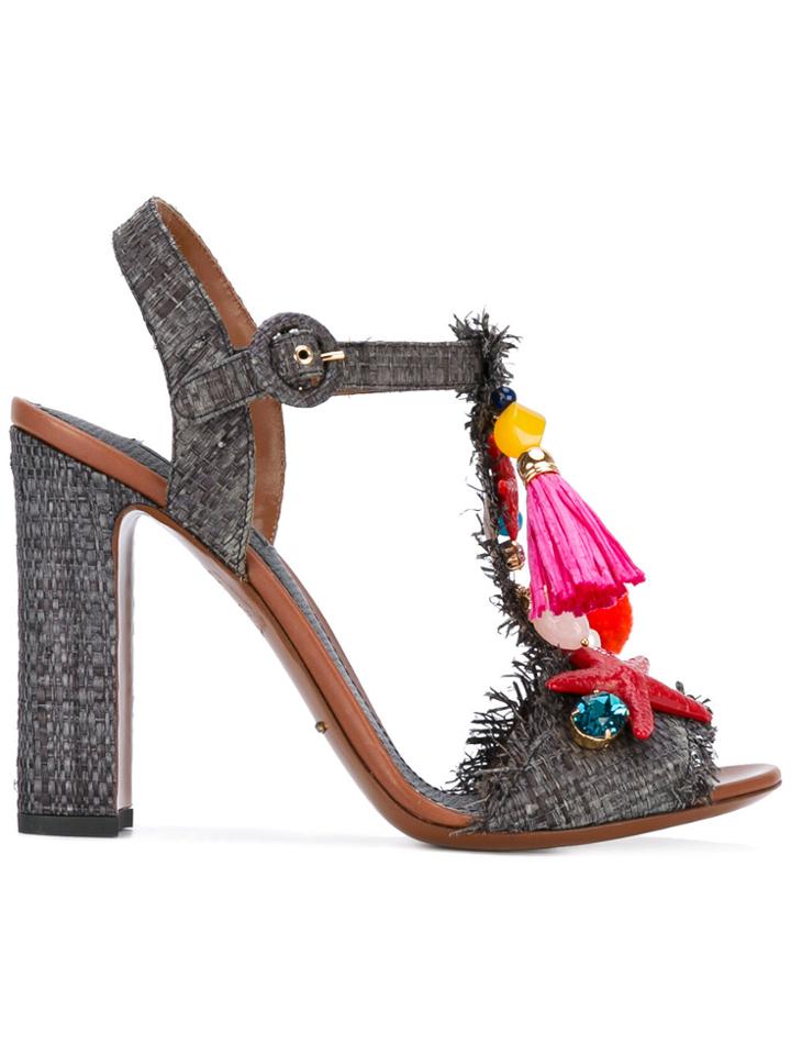 Dolce & Gabbana Embellished Woven Sandals - Black